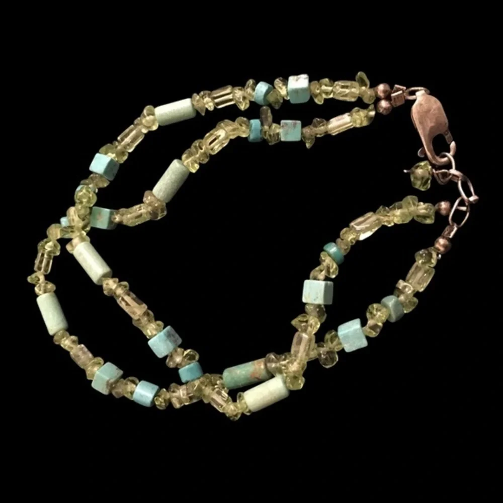 VINTAGE Green and Turquoise Color Beaded Bracelet - Picture 5 of 7